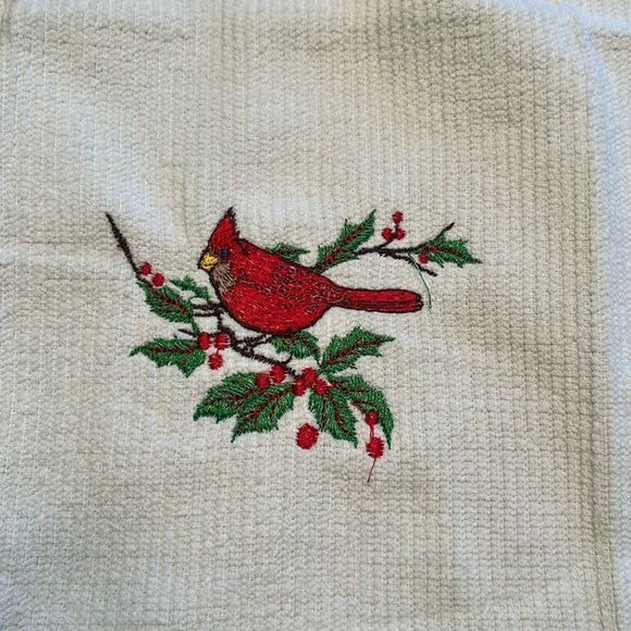 Set of (2) Christmas Cotton Kitchen Bar-mop White & Gray Towels Wreath Cardinal - Picture 3 of 5